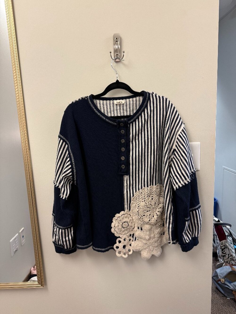 white and navy sweater